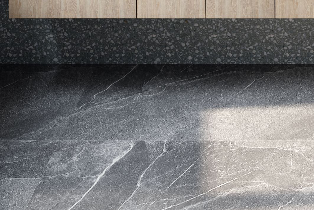 Modern Dark Grey Flooring Design With Rectangular Tiles