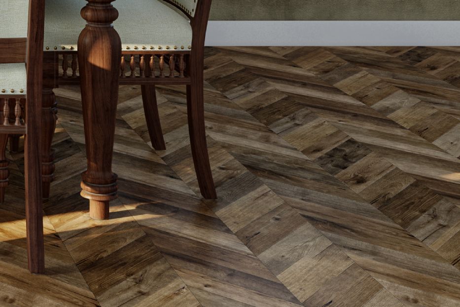 Modern Brown Flooring Design With Herringbone-Patterned Tiles