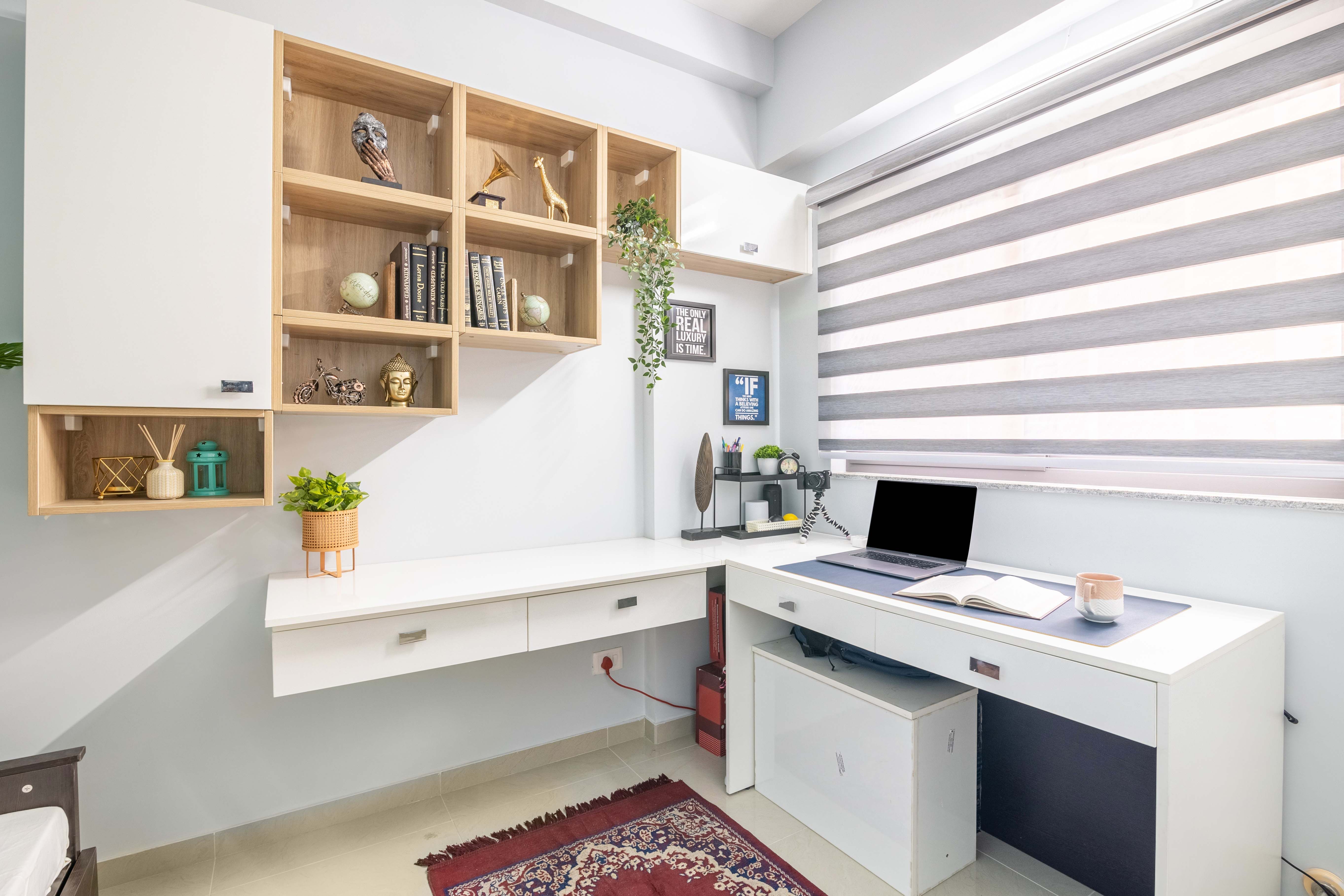 Minimal Home Office Design With A Wall-Mounted Study Table