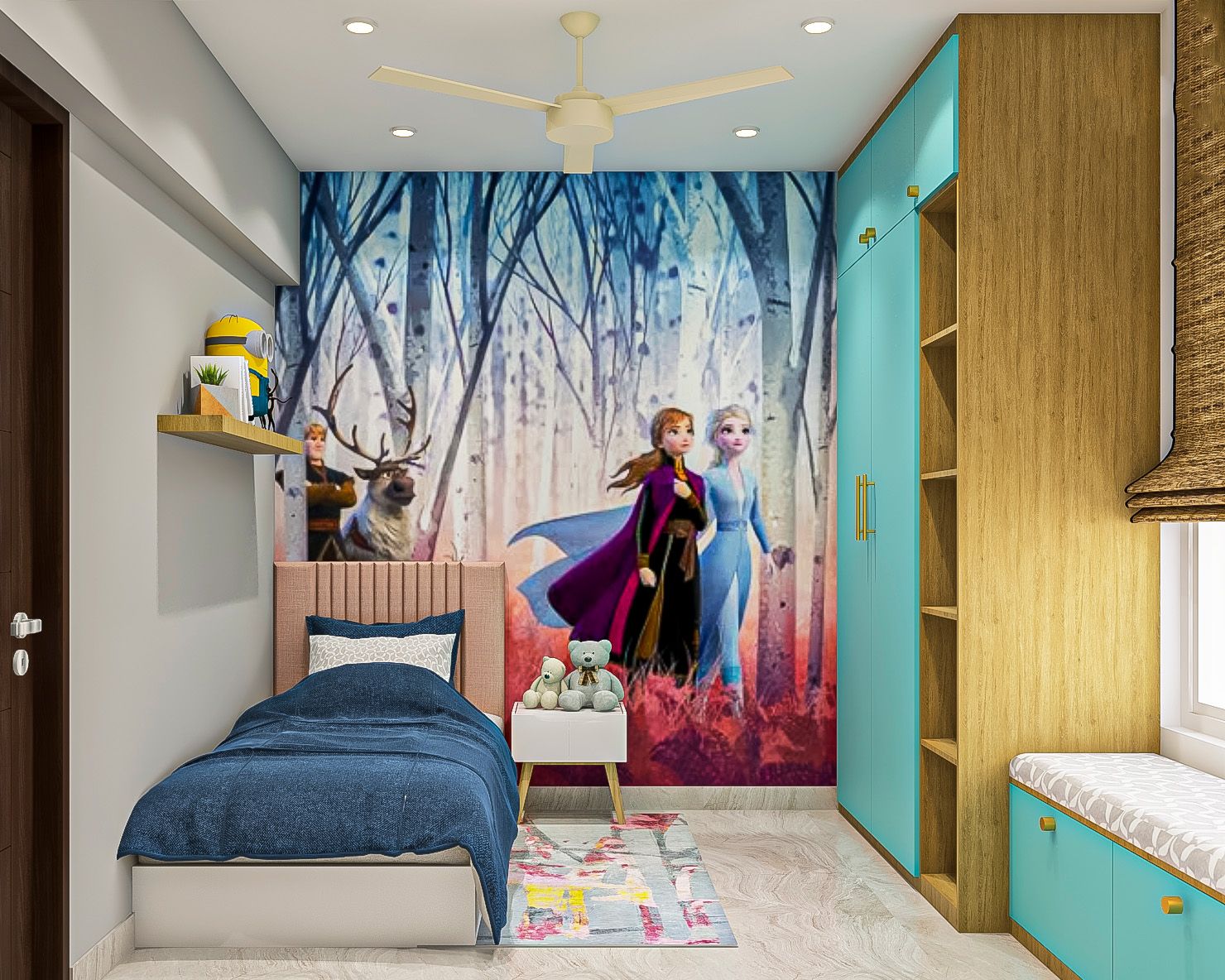 Modern Kids Room Design With A Single Bed And Window Bay Seating
