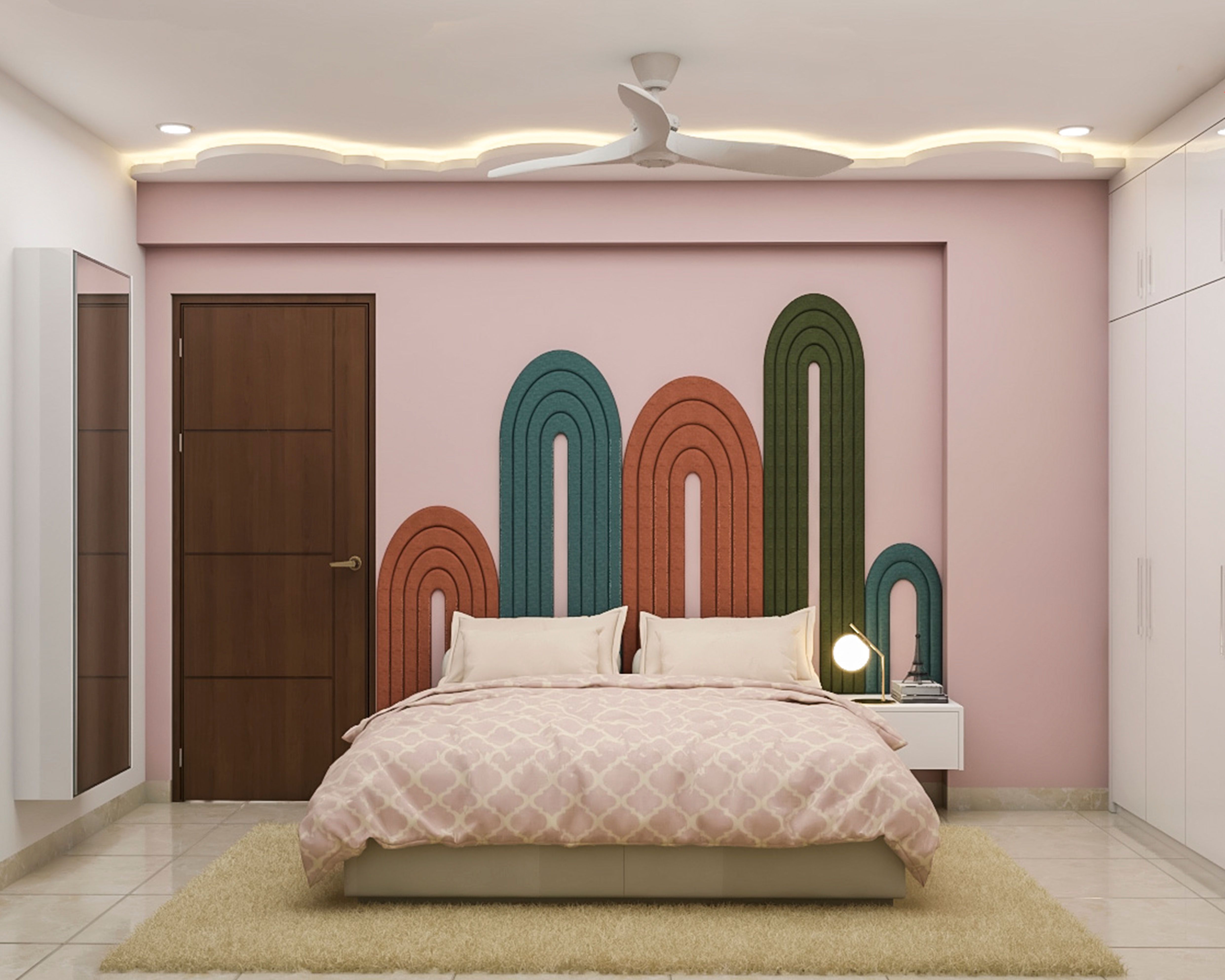 Modern Kids Room Design With A Double Bed And Wall Cushioning