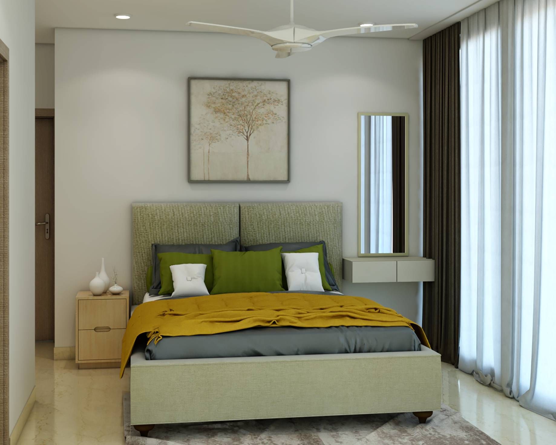 Minimal Kids Bedroom Design With Wooden Bedside Tables