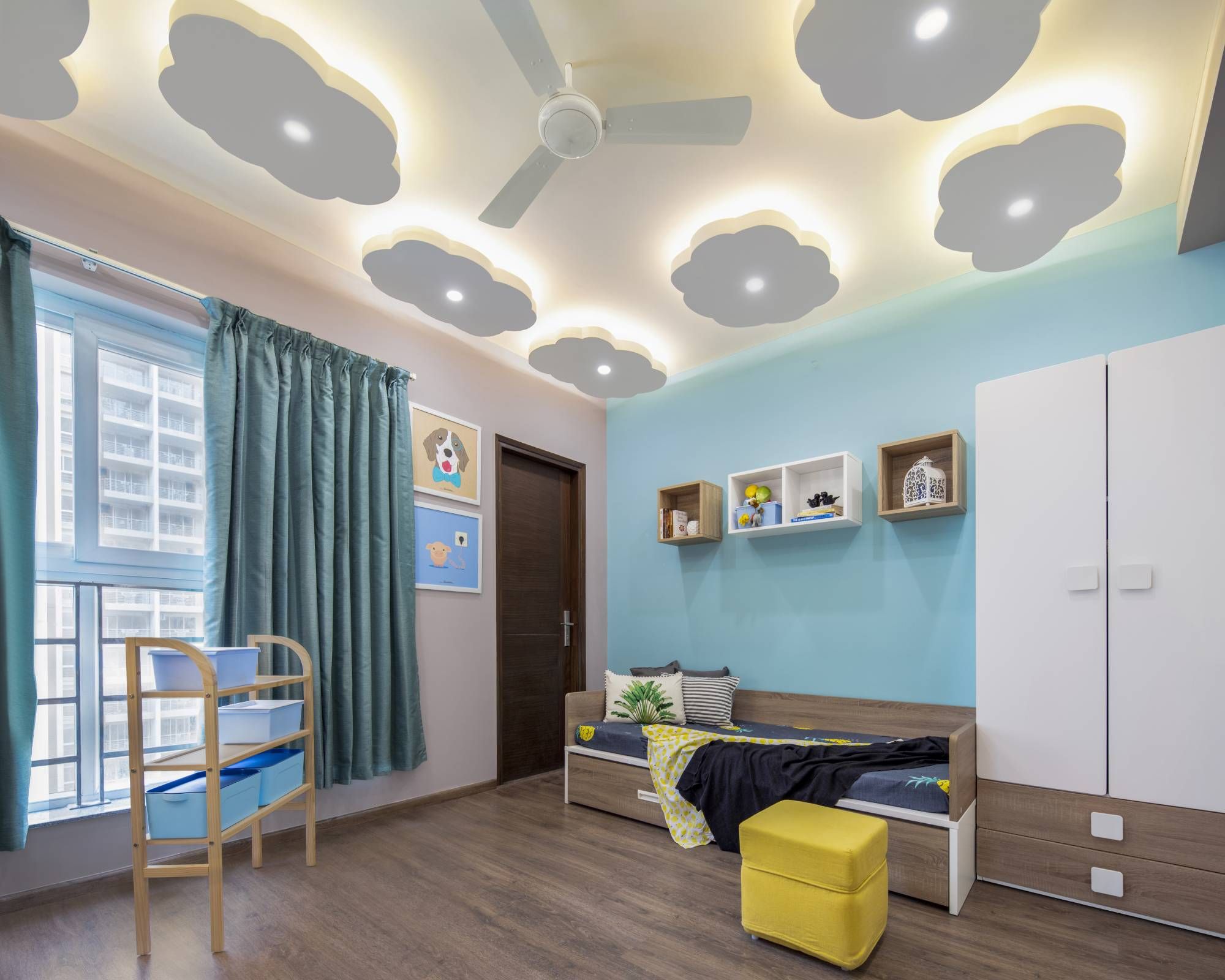 Modern Kid's Room Design With Cloud-Shaped False Ceiling