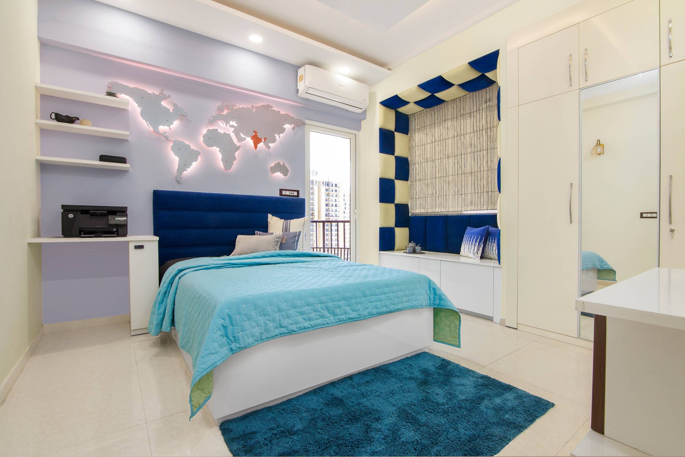 White And Blue Modern Kid's Bedroom Design