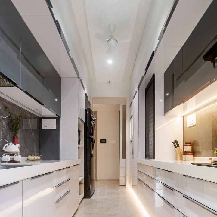 Modern Parallel Kitchen Design With A Corian Countertop
