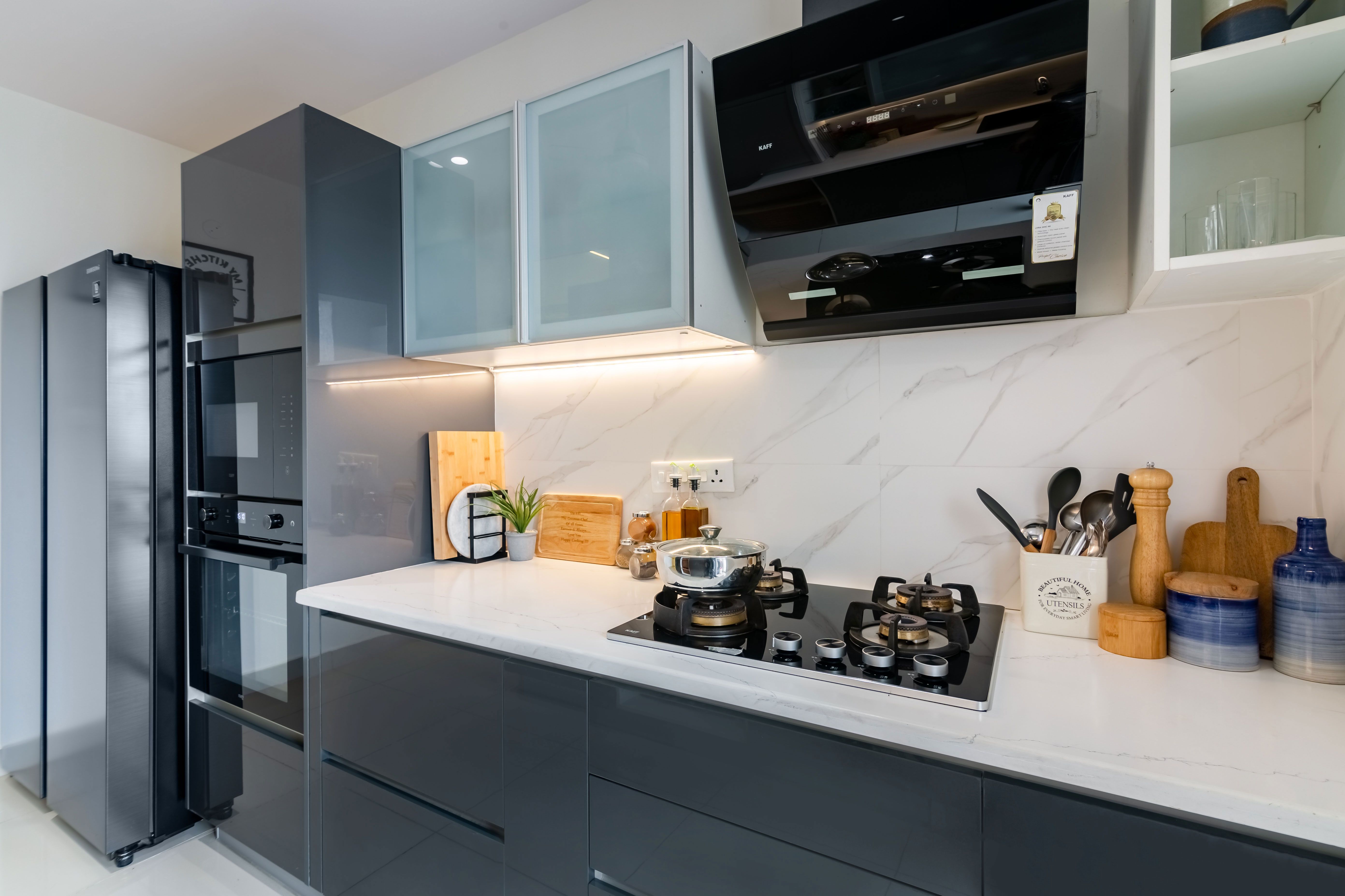 Modern Parallel Kitchen Design With A Glossy Finish