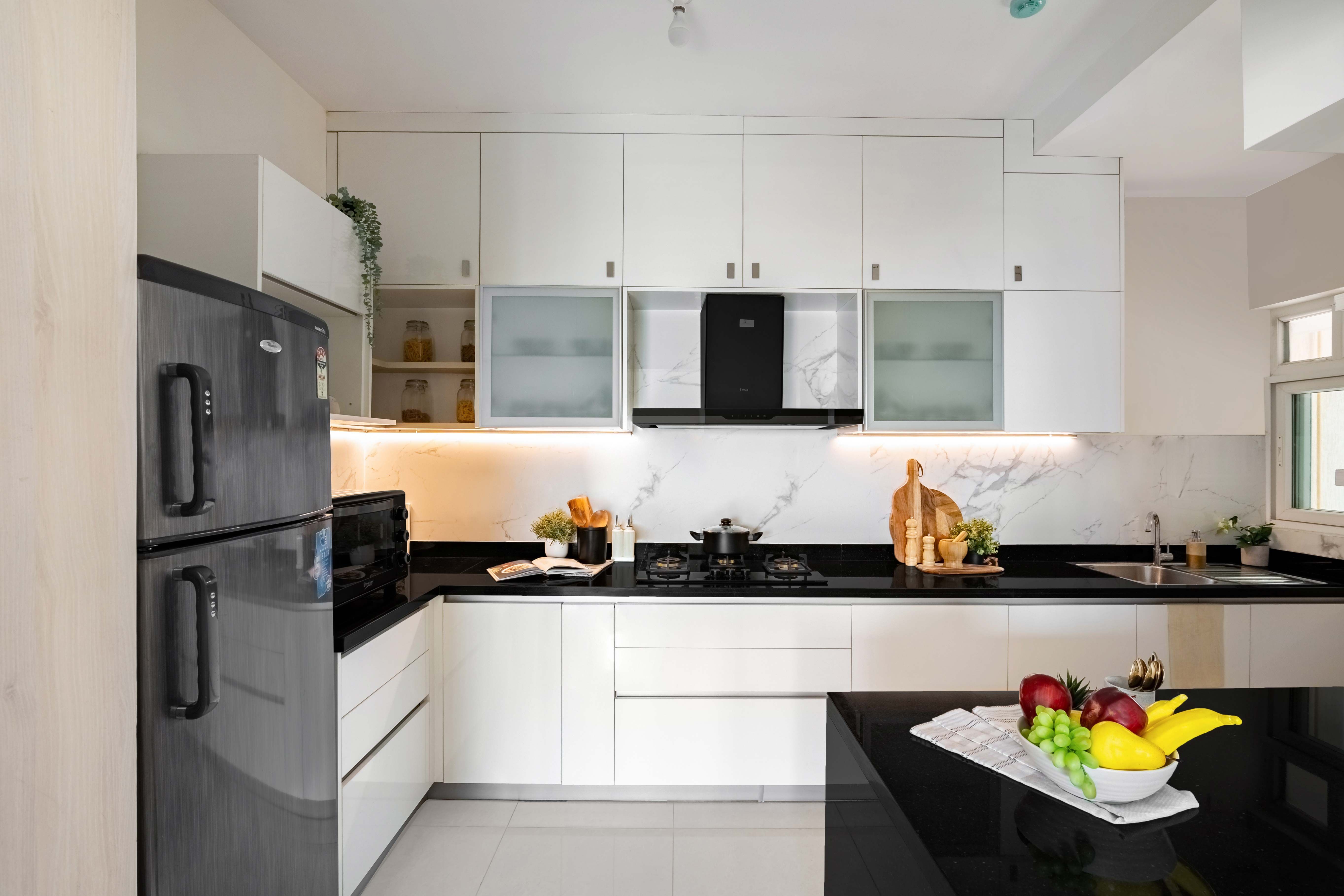 Modern White Indian Kitchen Design With A Glossy Finish