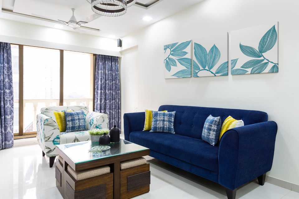 White And Blue Modern Living Room Design
