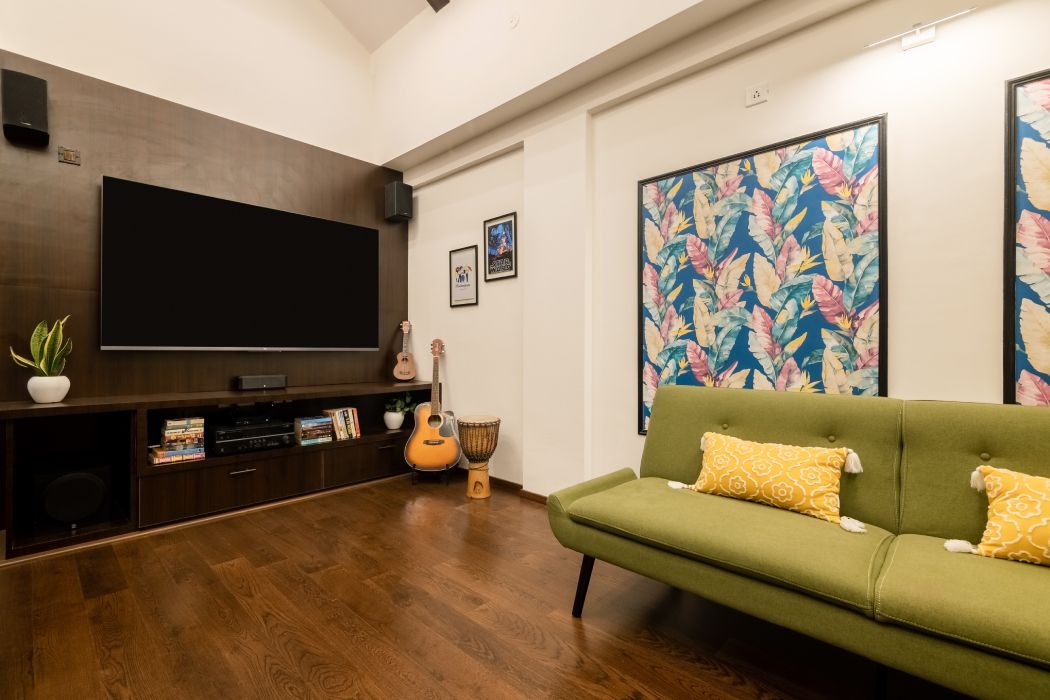 Contemporary Living Room Design With Dark Wooden Flooring