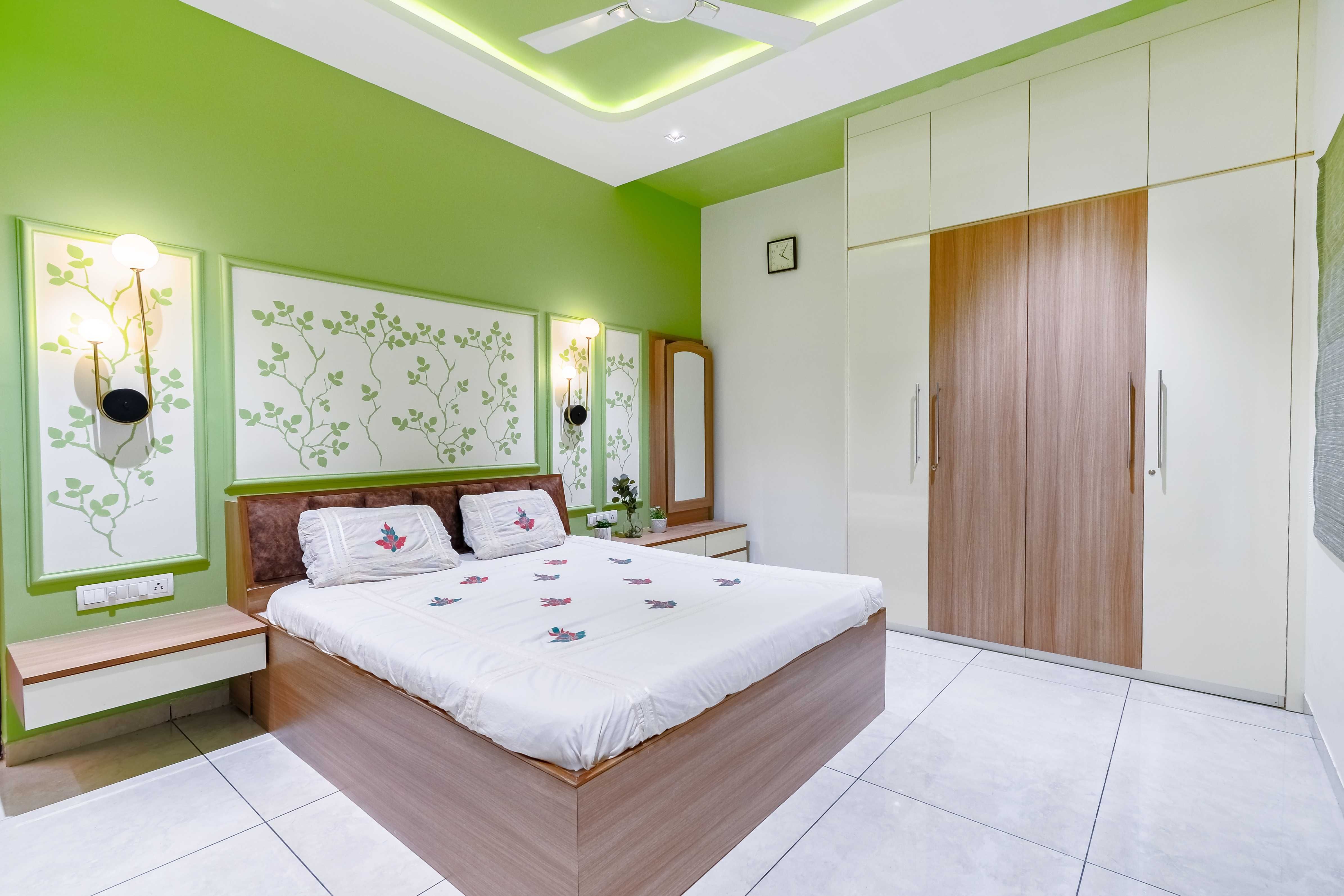 Modern Bedroom Design With A Wooden Double Bed And A Spacious Dresser Unit