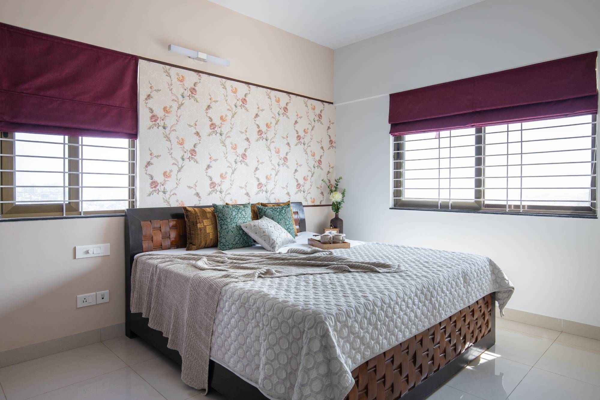 Master Bedroom Design With A Purple Glossy Wardrobe Livspace