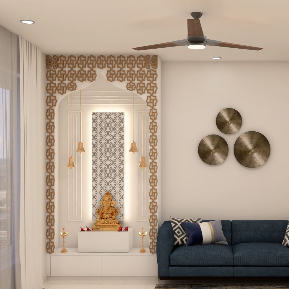 Modern Pooja Room Design With A White Laminate Finish