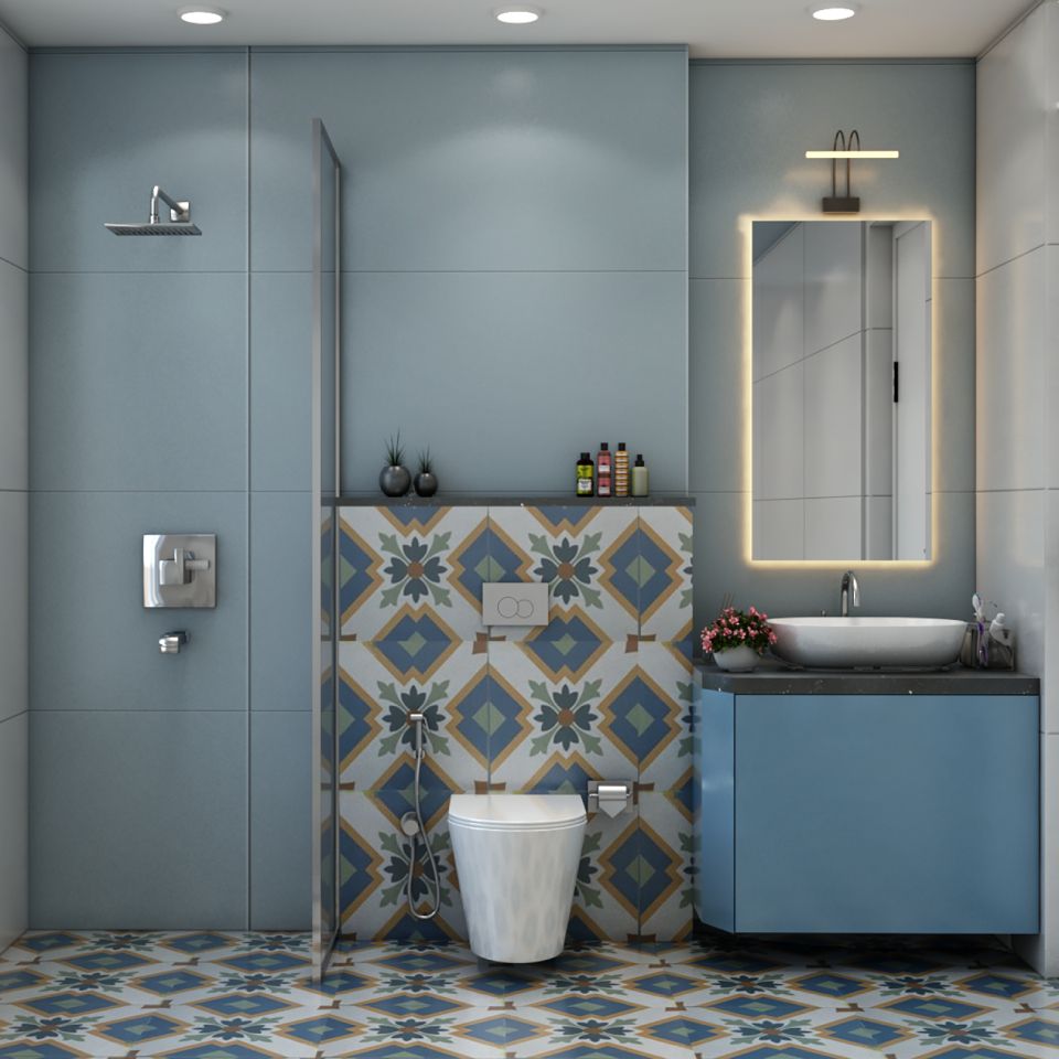 Blue And Multicolour Bathroom Wall Tiles Design