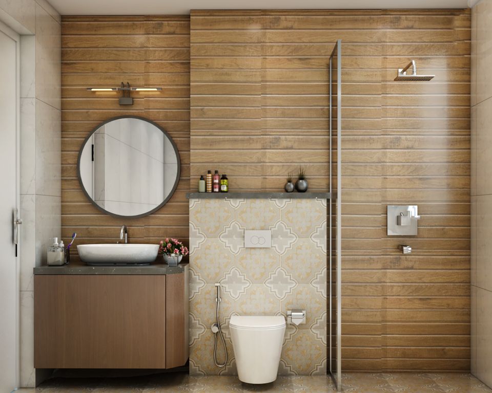Brown Bathroom Wall Tiles Design With A Matte Finish