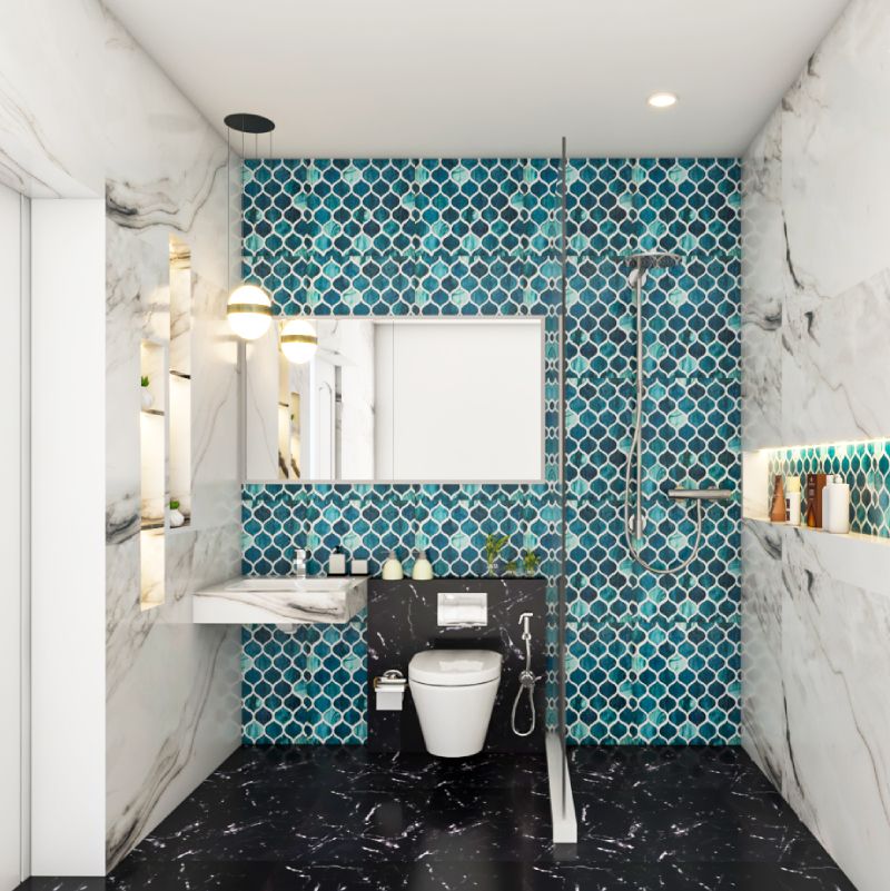 Bathroom Wall Tiles Design In Different Shades Of Blue