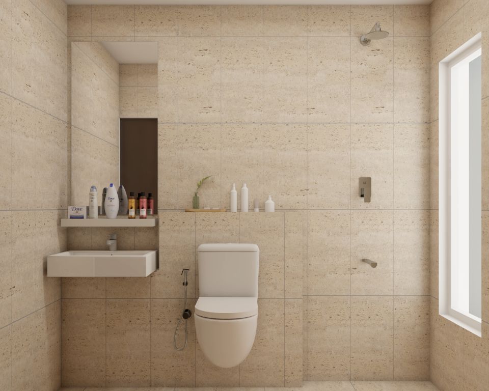 Cream-Coloured Ceramic Wall Tiles Design For Bathrooms