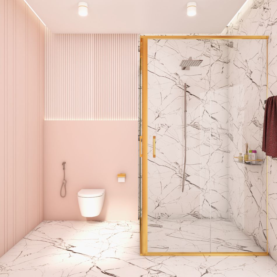 Modern Pink And White Walls And Floor Tiles Design