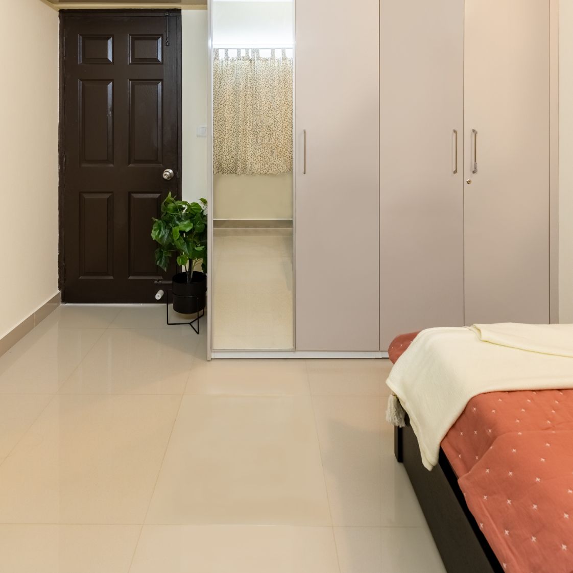 Rectangular Beige Bedroom Tile Design