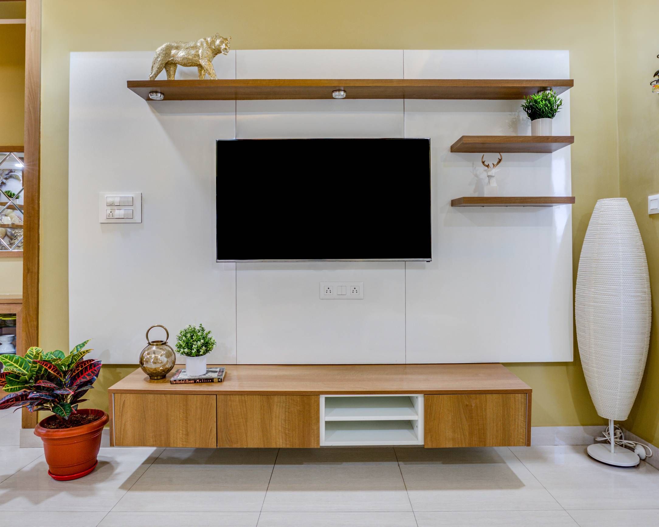Modern TV Cabinet Design With A Wooden Laminate Finish