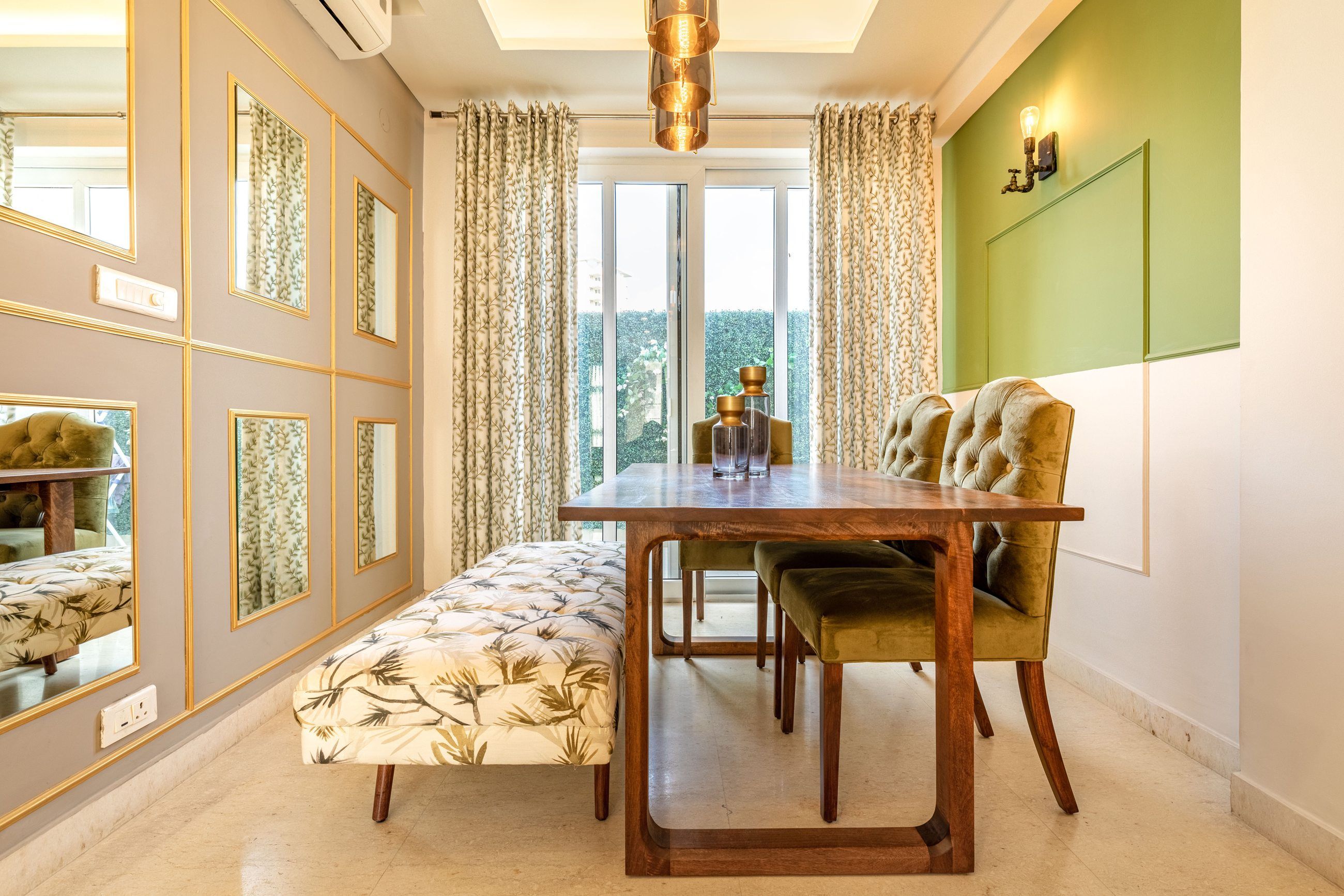 Attractive Wall Design In Gold, Green, Grey, And White Shades Livspace