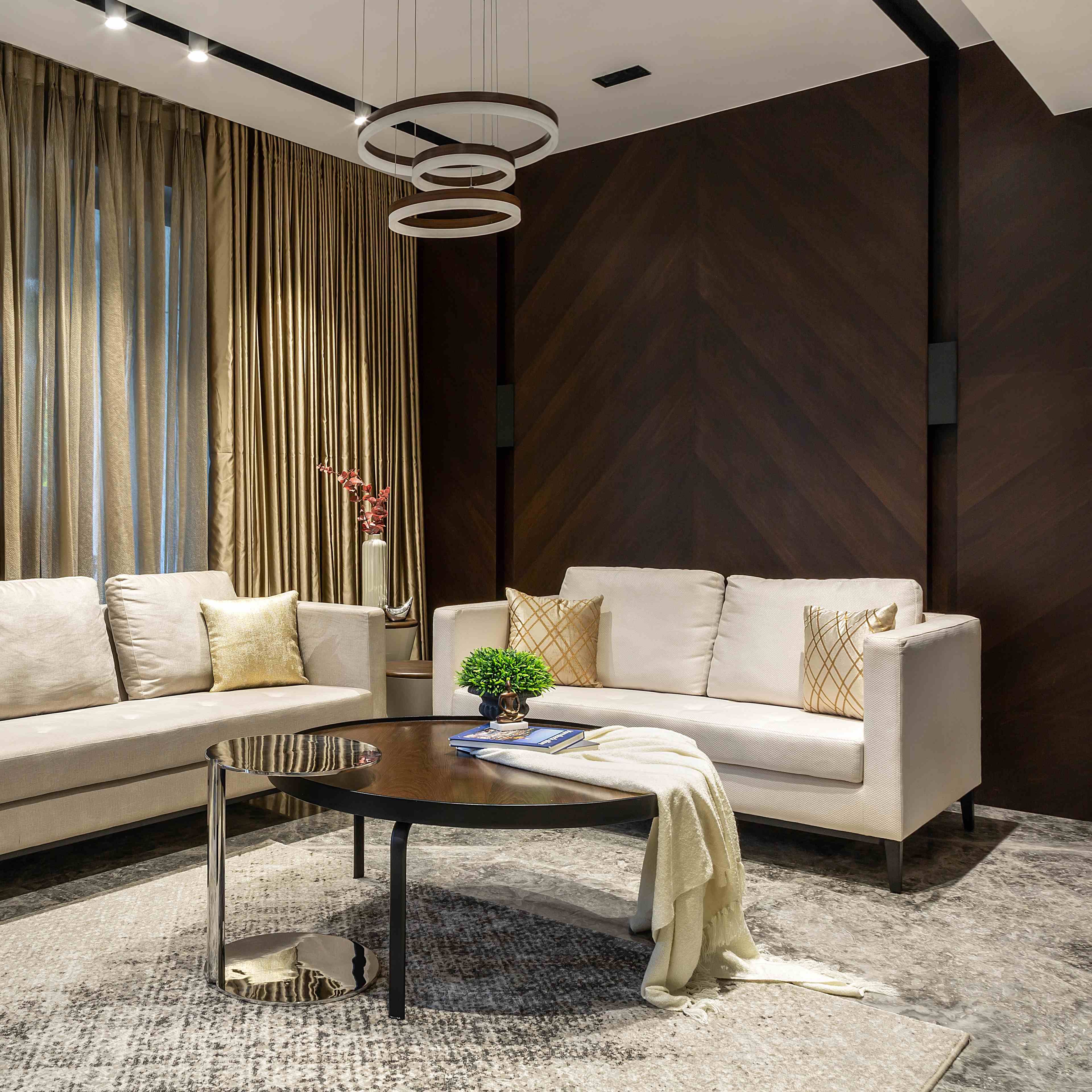 Textured Brown Wall Design For Living Room| Livspace