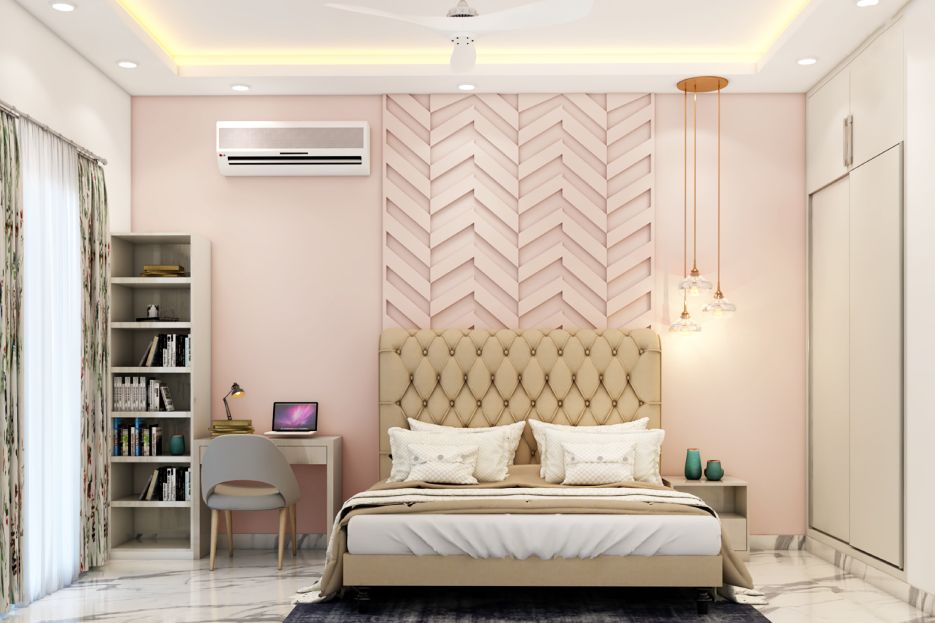 Light-Coloured Bedroom Accent Wall Paint Design | Livspace