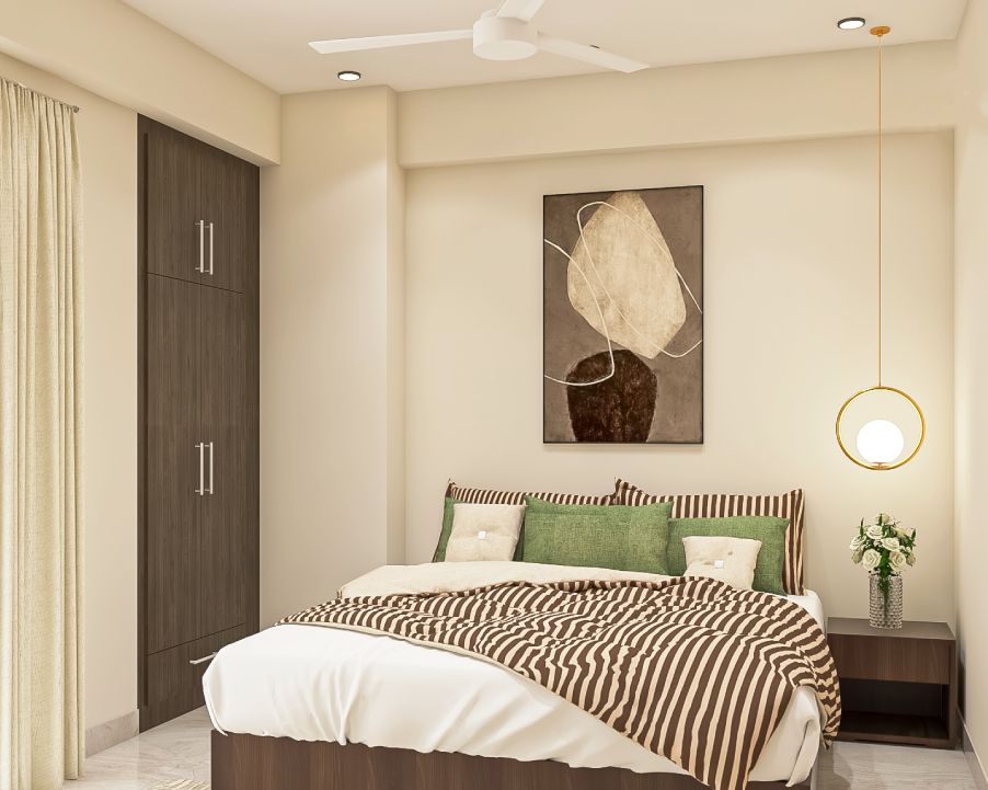 Beige Wall Paint Design For Compact Bedrooms | Livspace