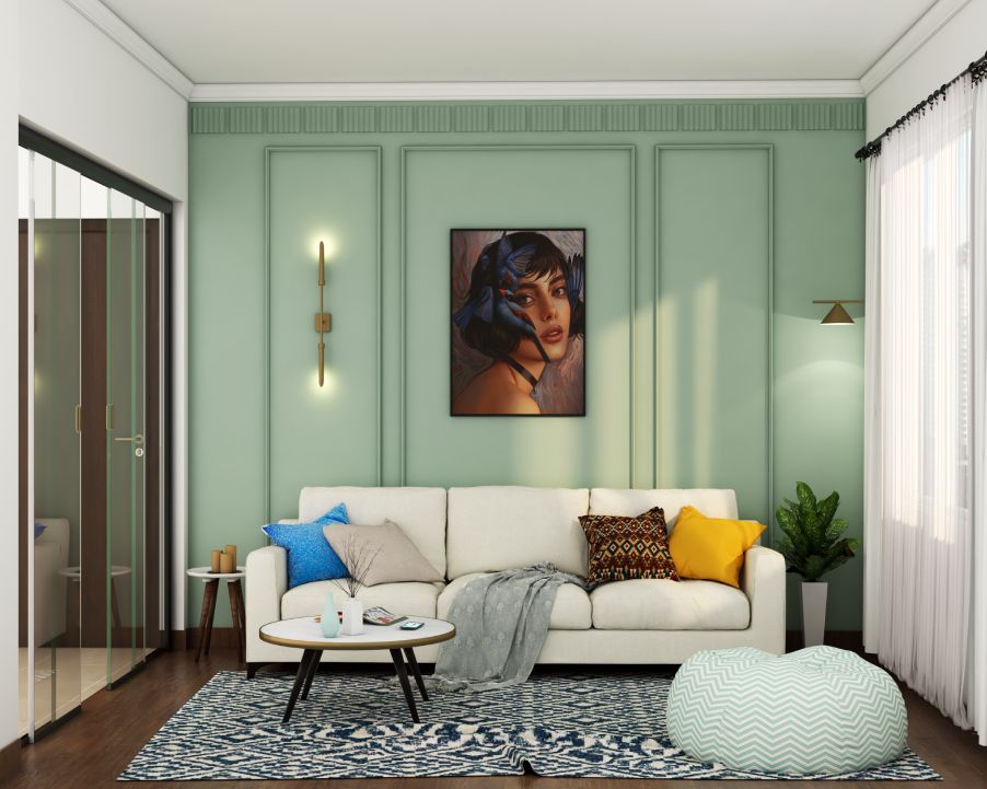 Green Wall Paint Design With Wall Trims | Livspace