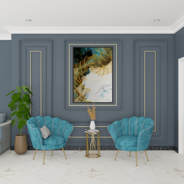 Bluish Grey Wall Paint Design With Golden Trims Livspace