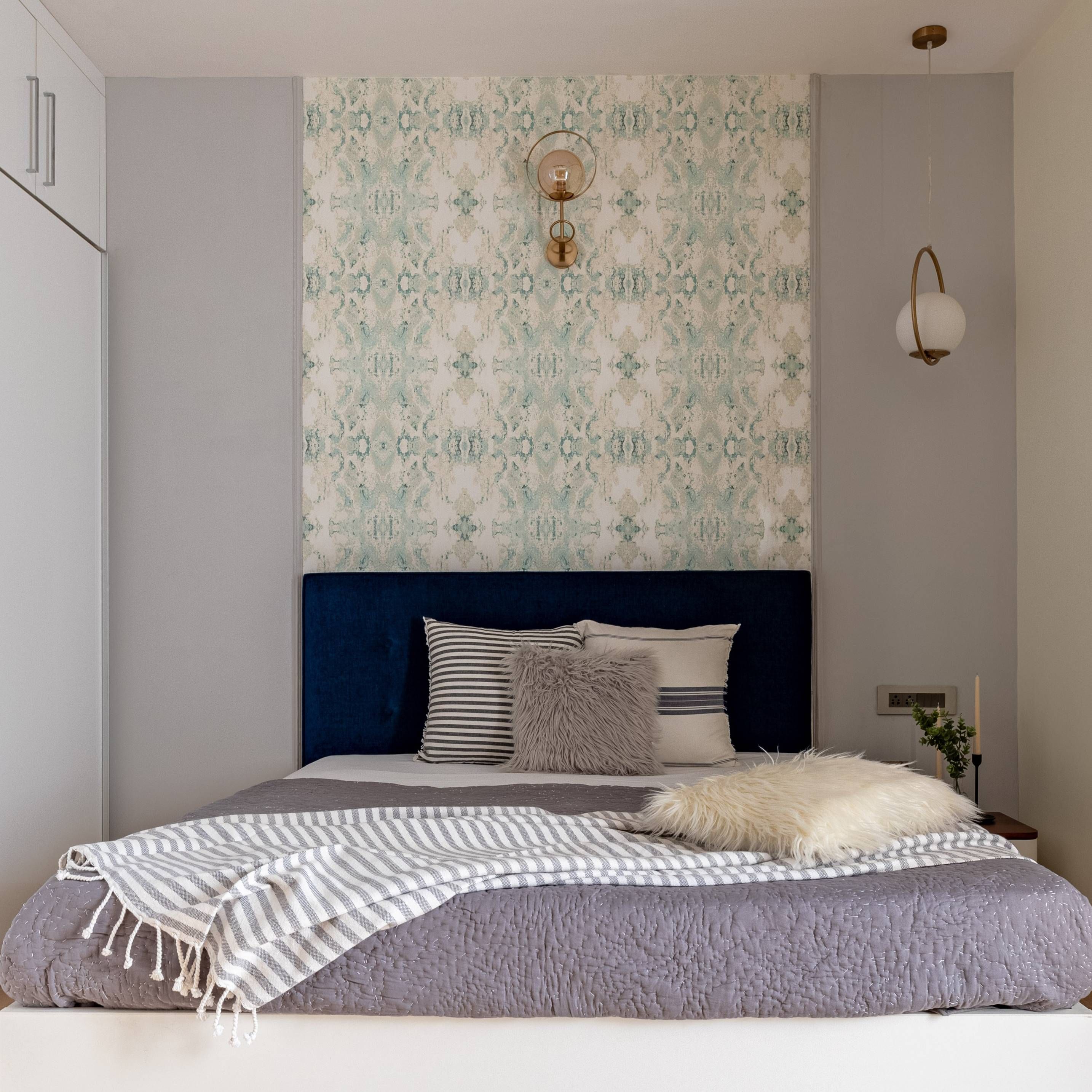 Damask Wallpaper Design With Wall Sconces | Livspace