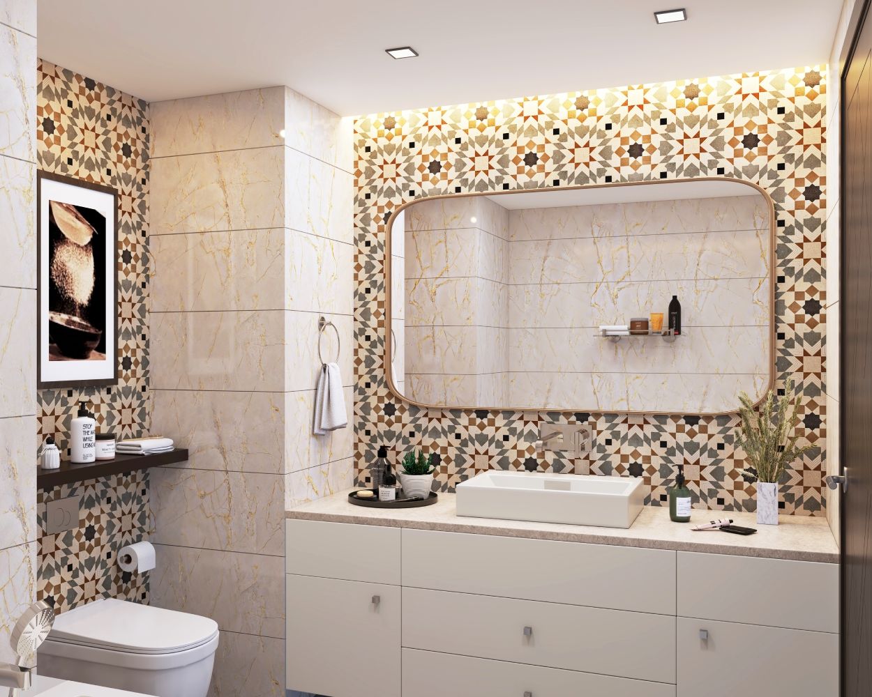 Art Deco Square Multicoloured Mosaic Bathroom Tile Design