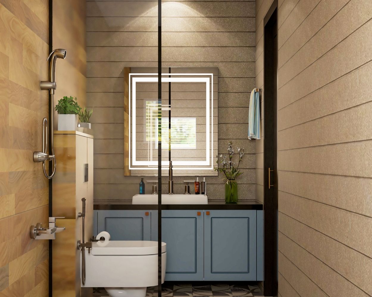 Modern Rectangular Brown Porcelain Bathroom Tile Design