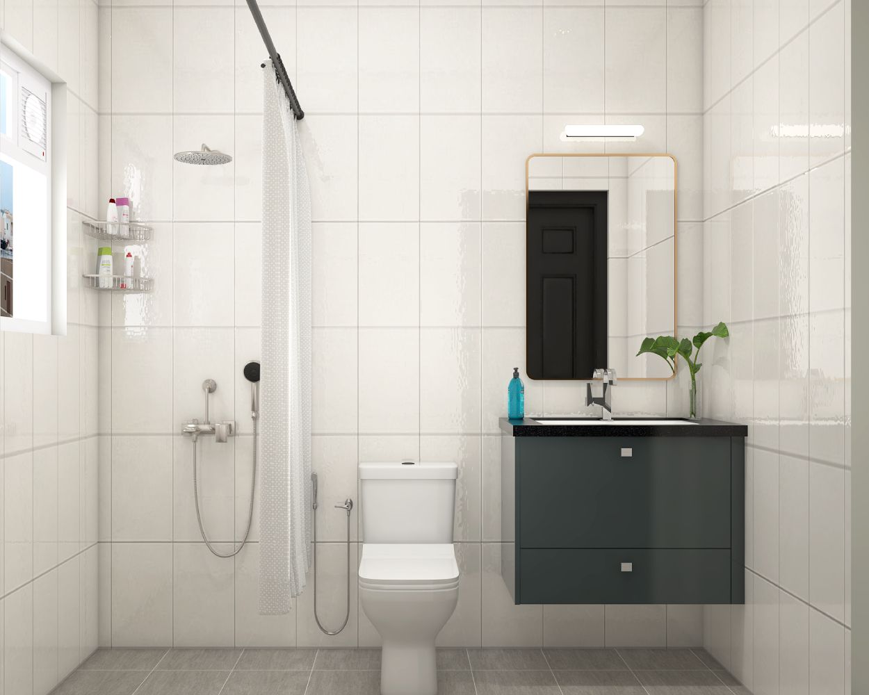 Modern White And Grey Small Bathroom Ideas With Grey Bathroom Cabinet