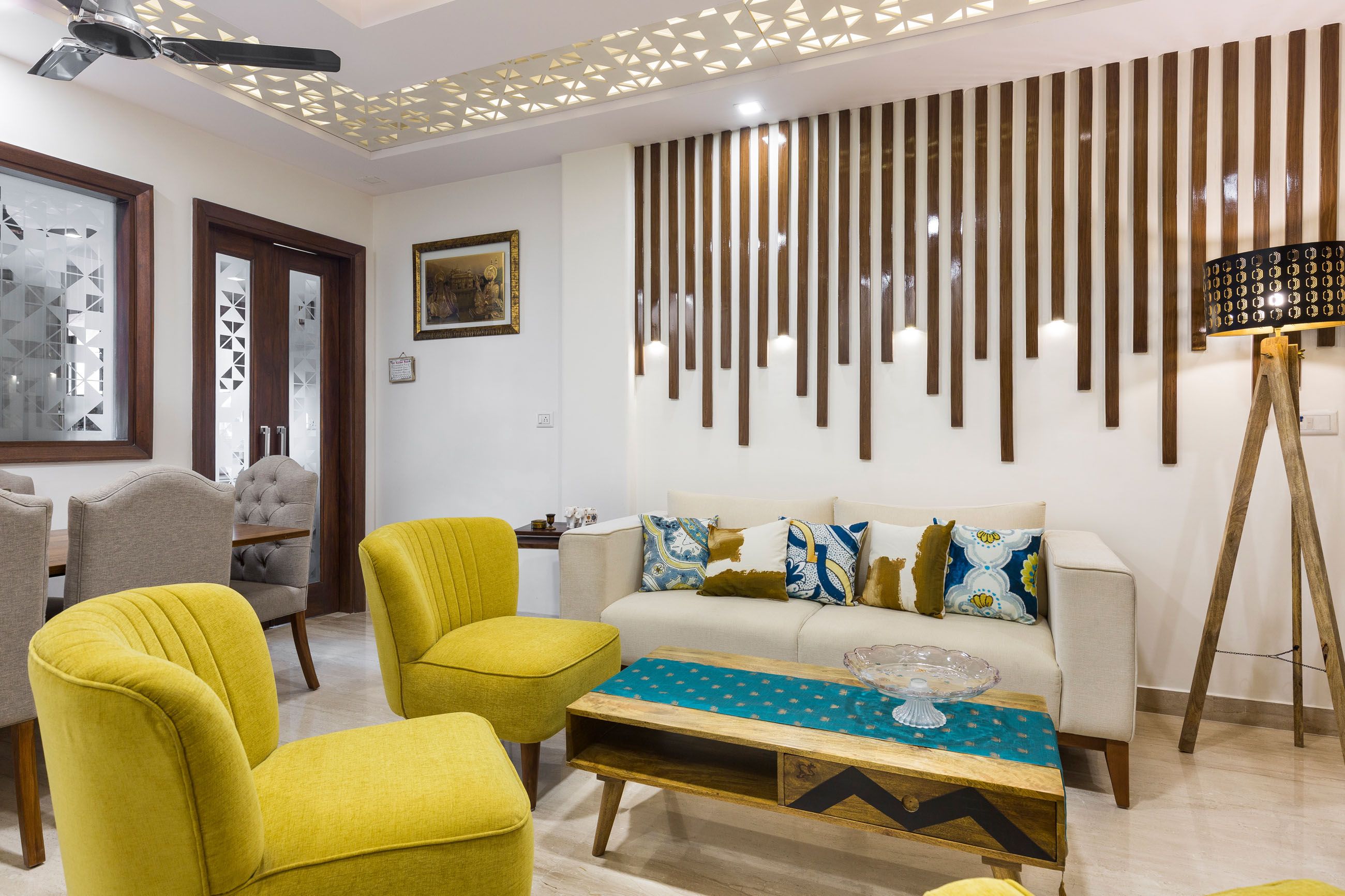 Classic 3-BHK Interior Design In Delhi With Vibrant Living Room Design