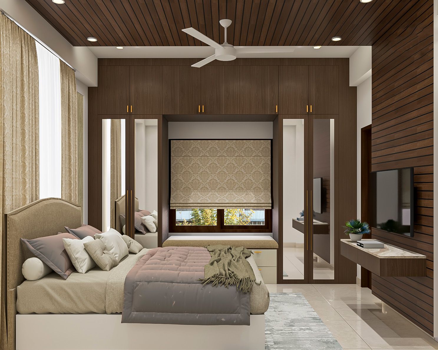Classic Wooden Floor-To-Ceiling Bedroom Ceiling Design With Panels