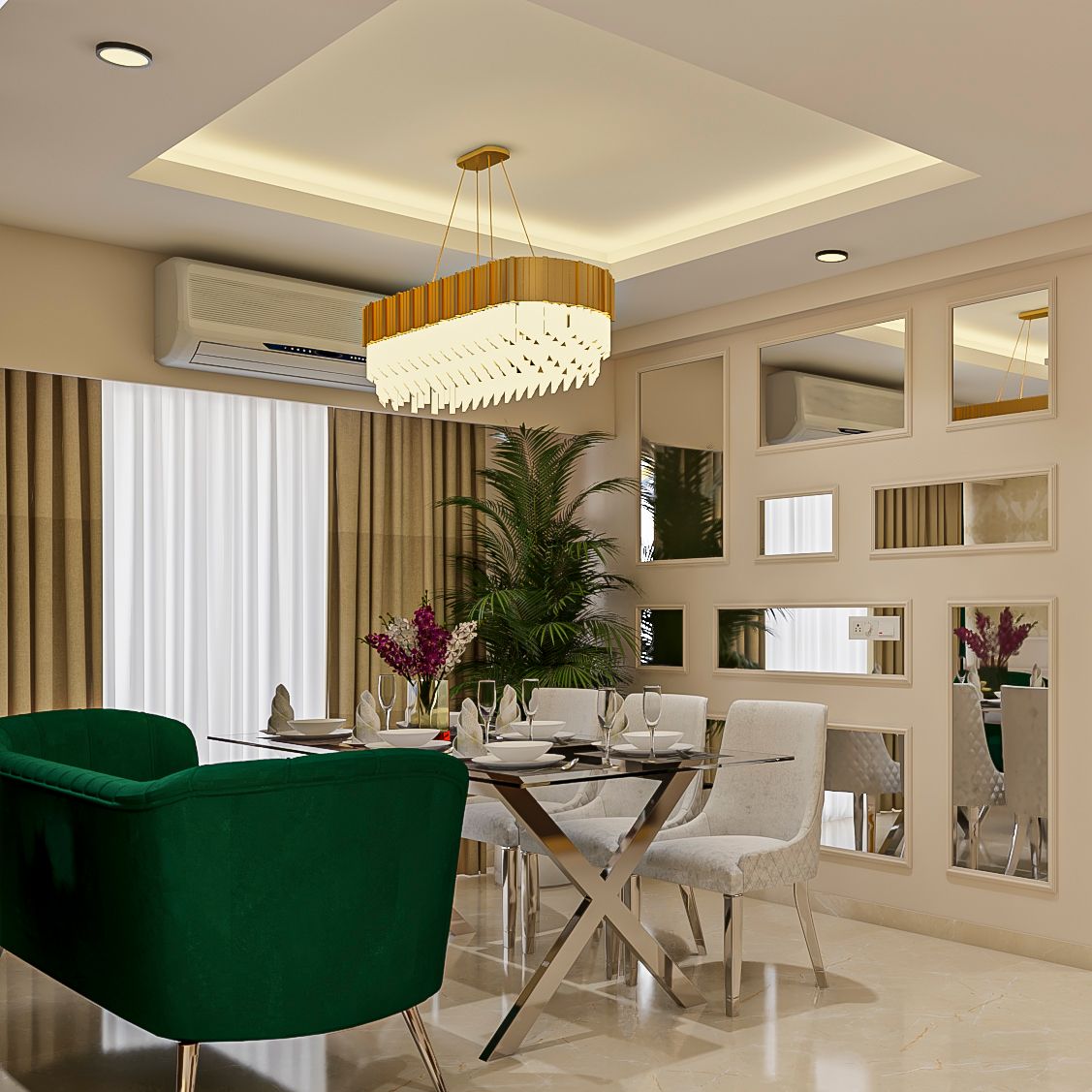 Contemporary White Square Peripheral Ceiling Design For Dining Room