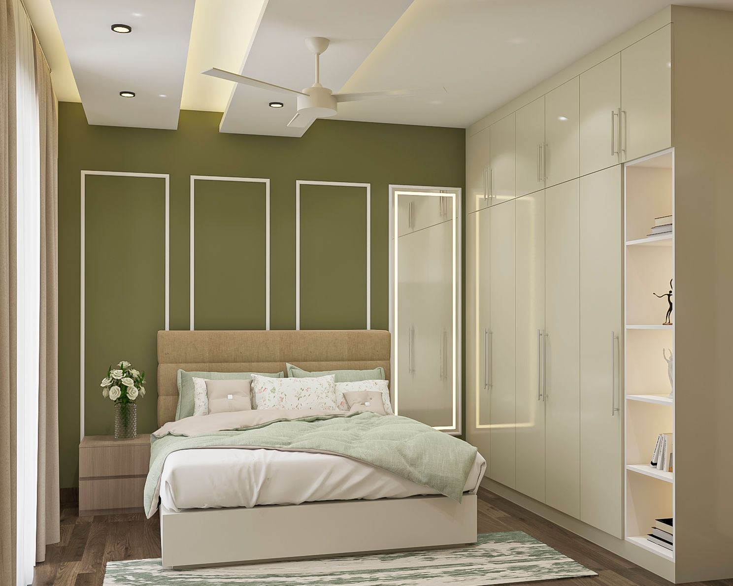 Gypsum Modern Parallel Bedroom Ceiling Design In White