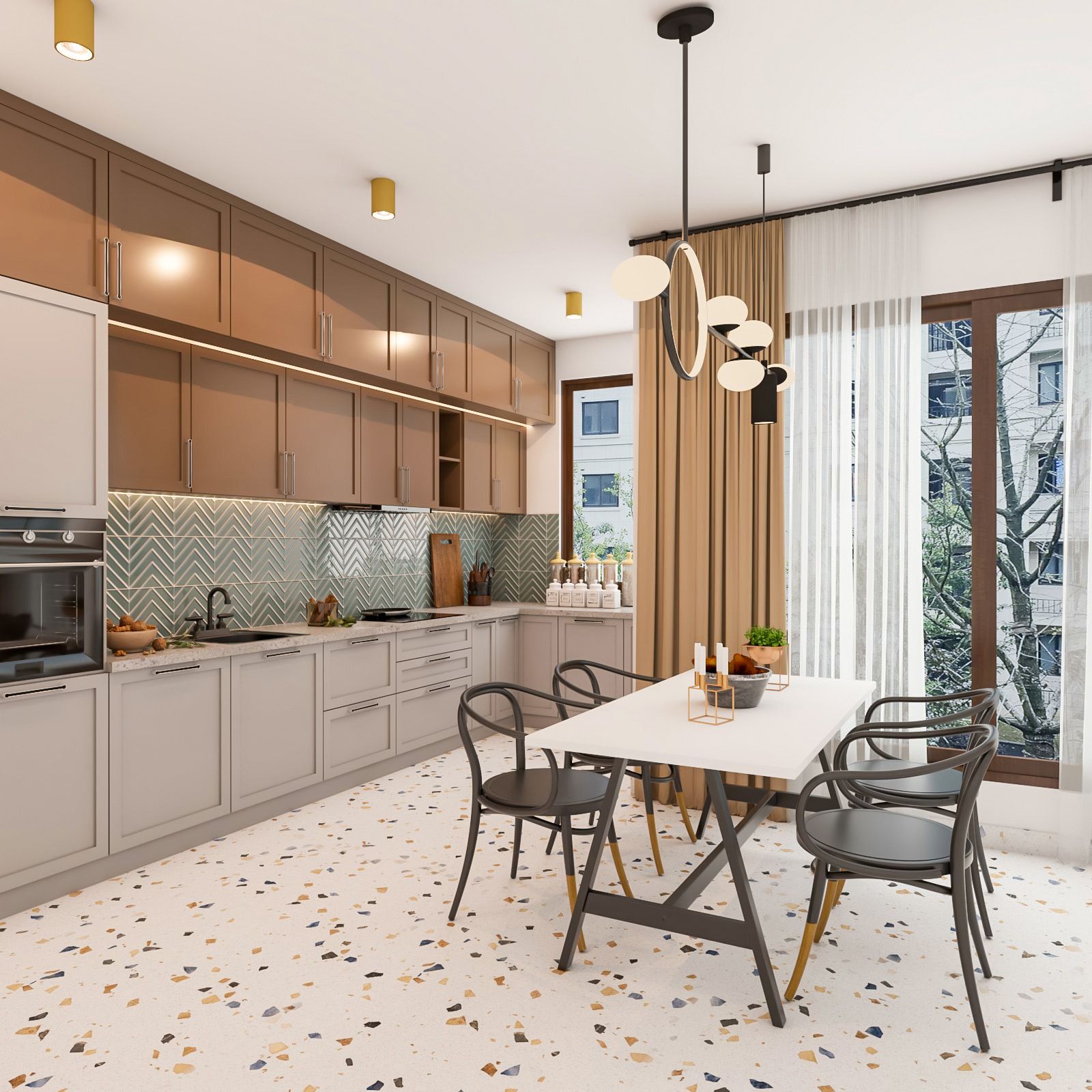 Contemporary Multicoloured Terrazzo Kitchen Flooring Design