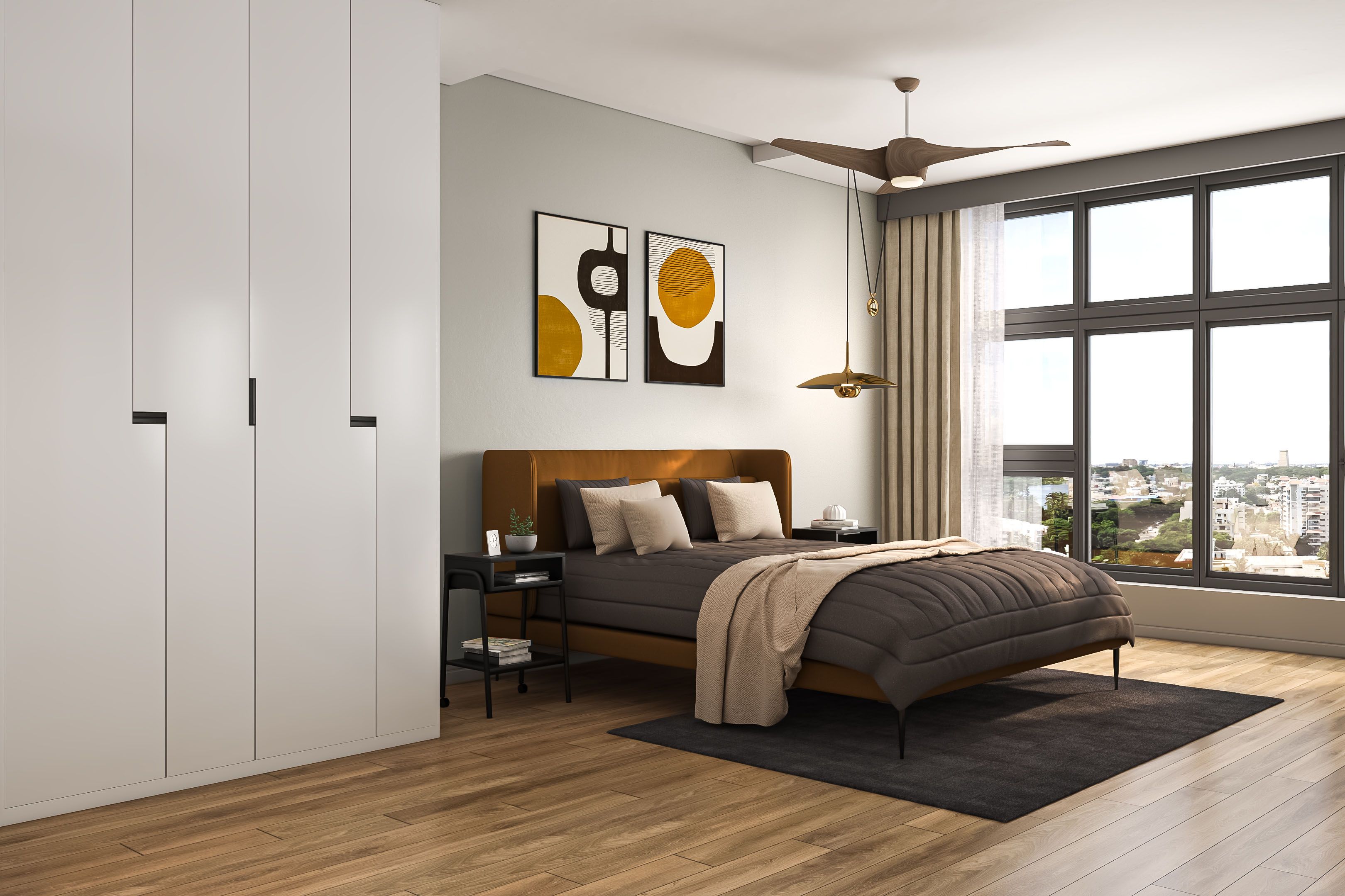 Brown Contemporary Wooden Bedroom Flooring Design