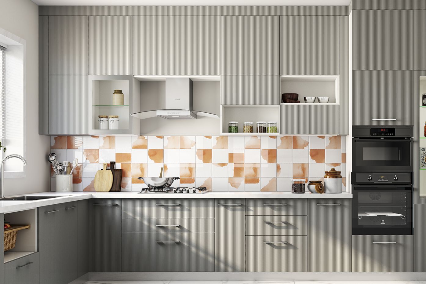 Contemporary Abstract Grid-Patterned Ceramic Wall Kitchen Tile Design