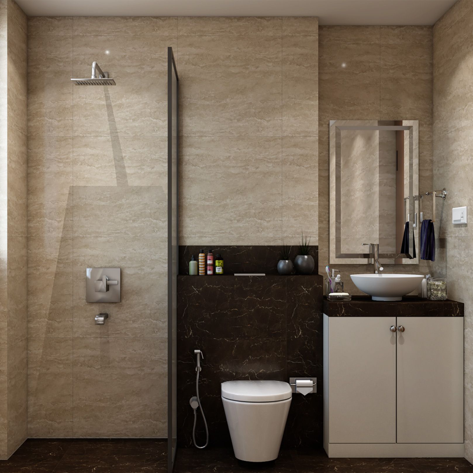 Classic Matte Beige Bathroom Tile Design With Square Pattern