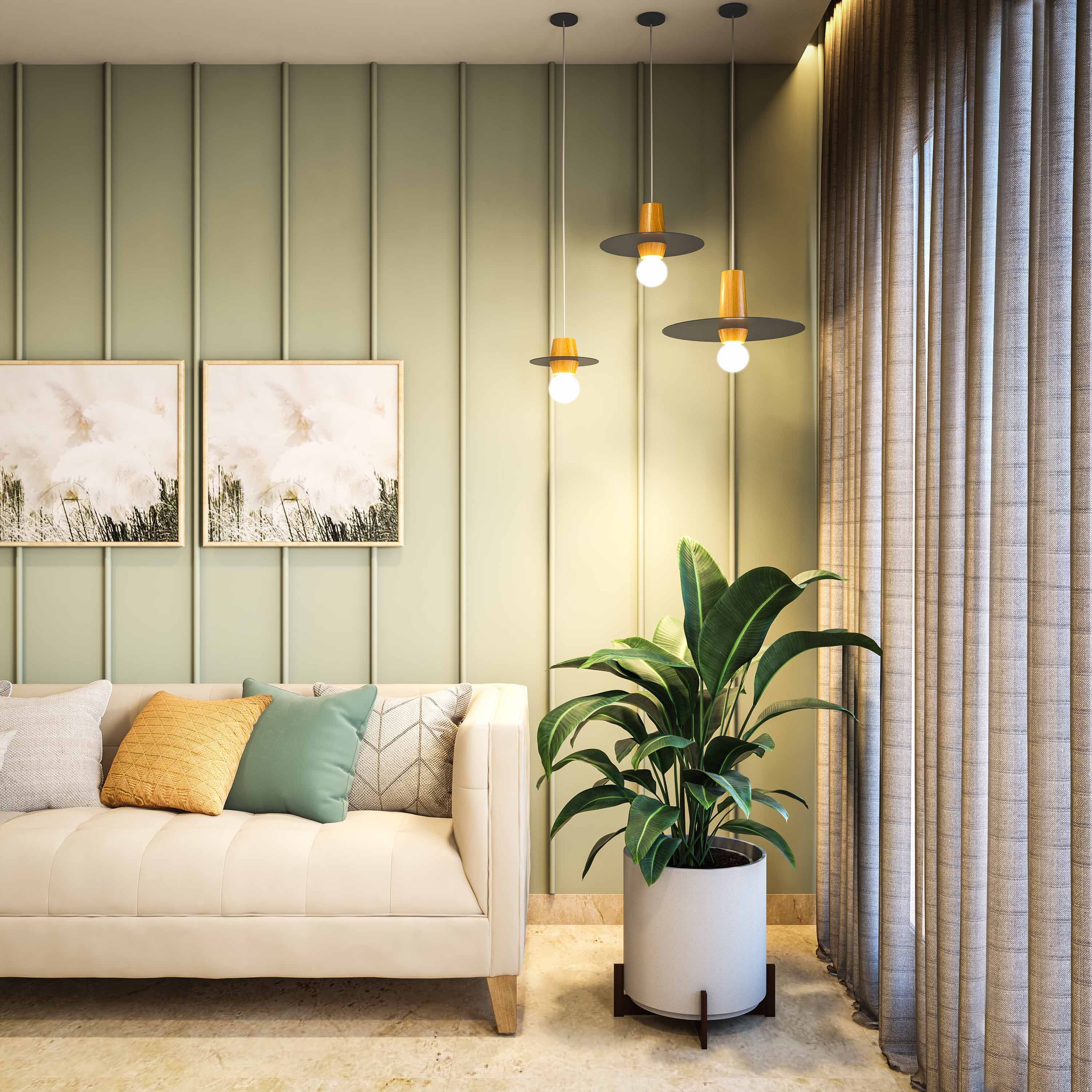 Minimal Light Green 3D Living Room Wall Design With Panelling