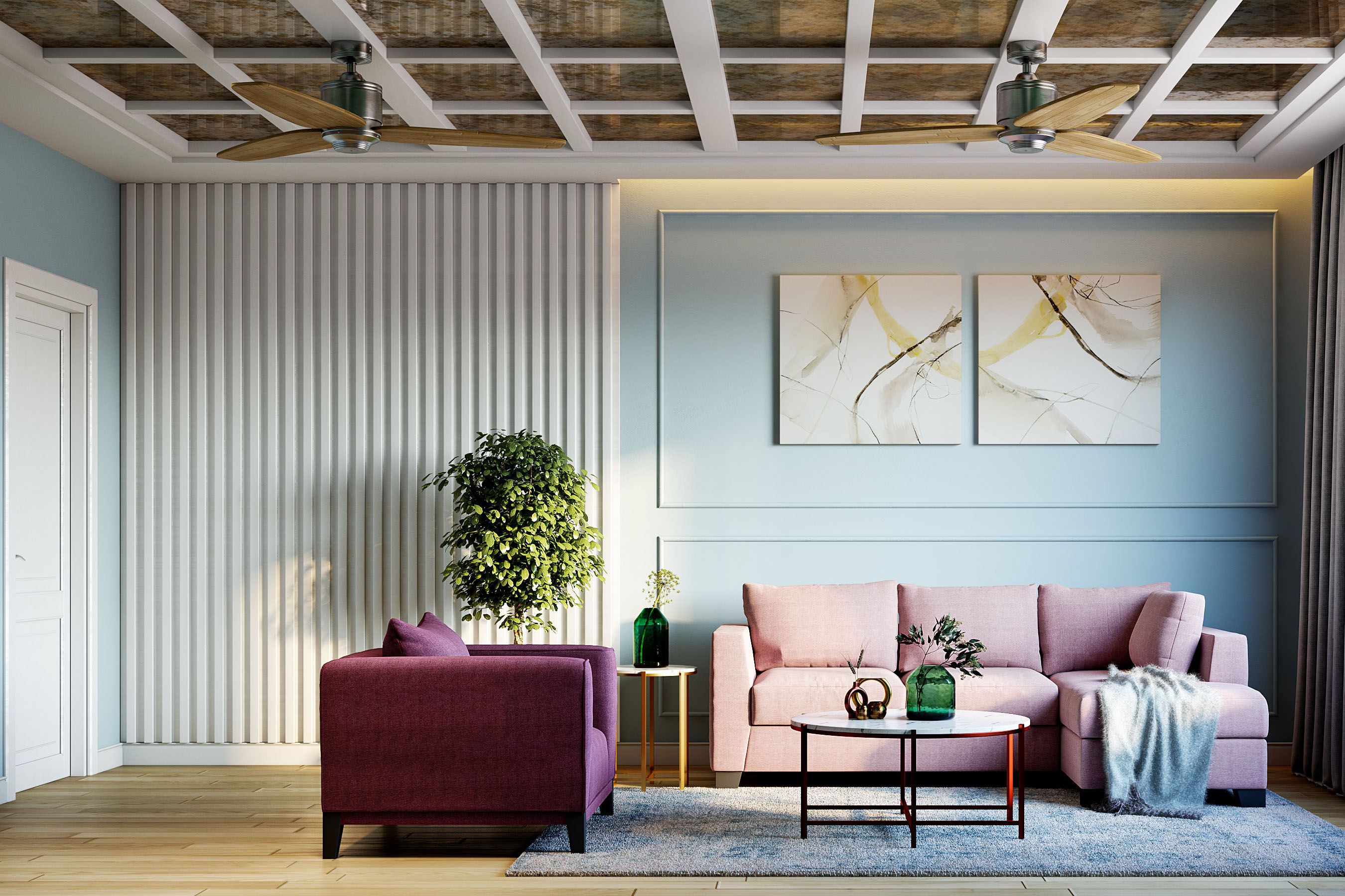 Minimal Light Blue Living Room Wall Paint Design