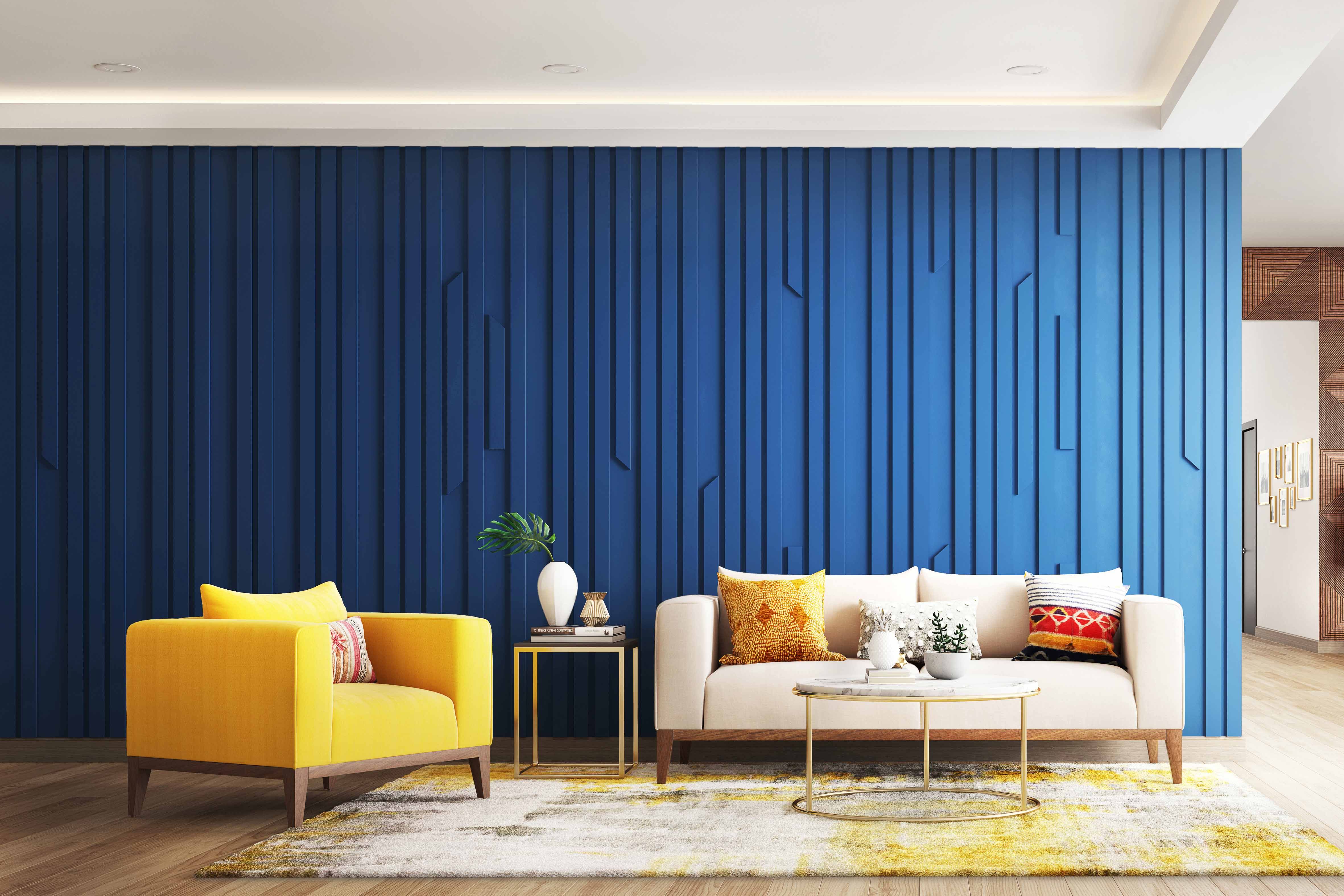 Contemporary Blue Wall Design For Living Rooms With 3D Wall Panelling