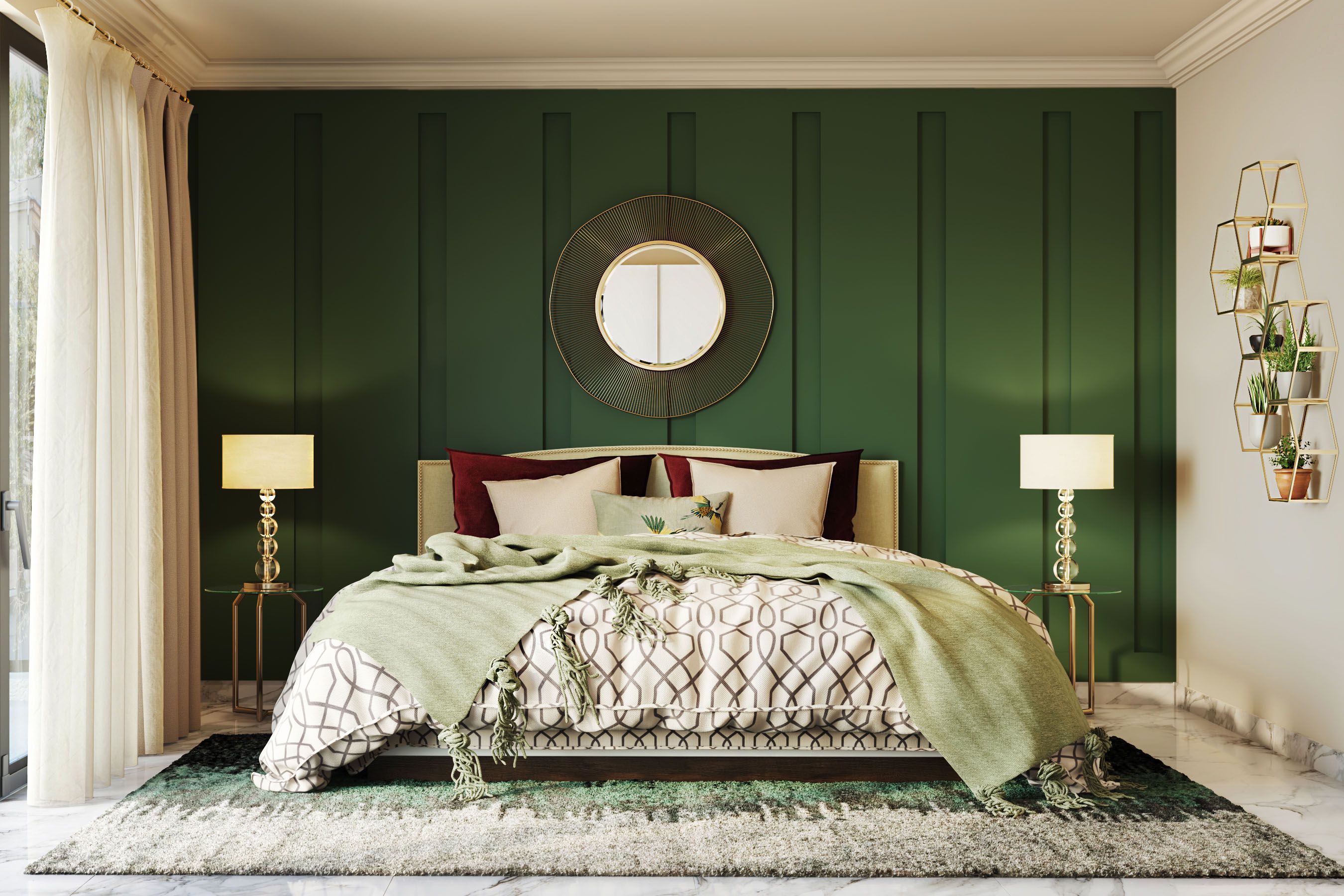 Modern Dark Green Bedroom Wall Paint Design With Grooves