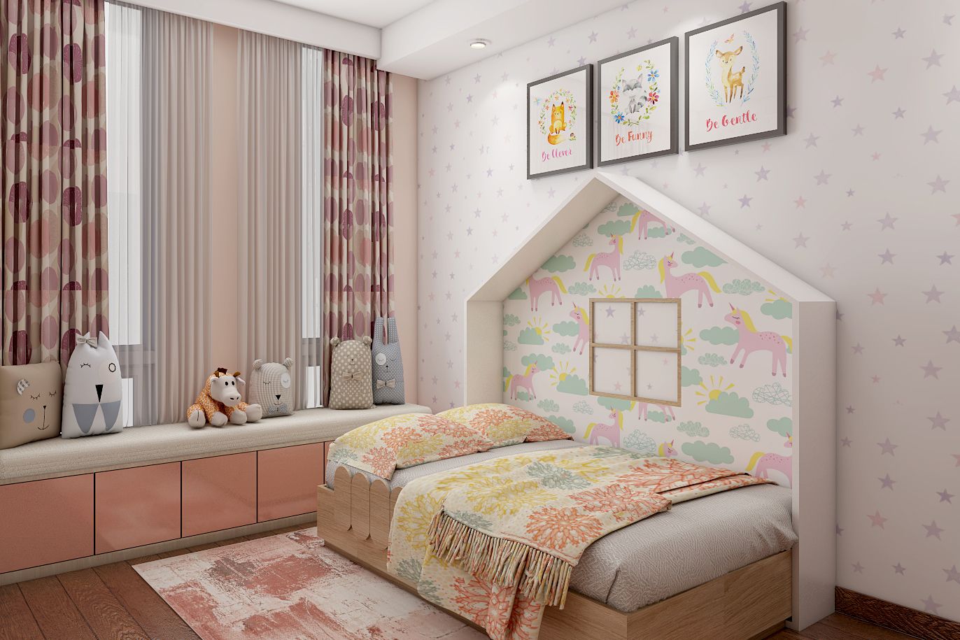 Modern Bedroom Wallpaper Design With Multicoloured Star Motifs