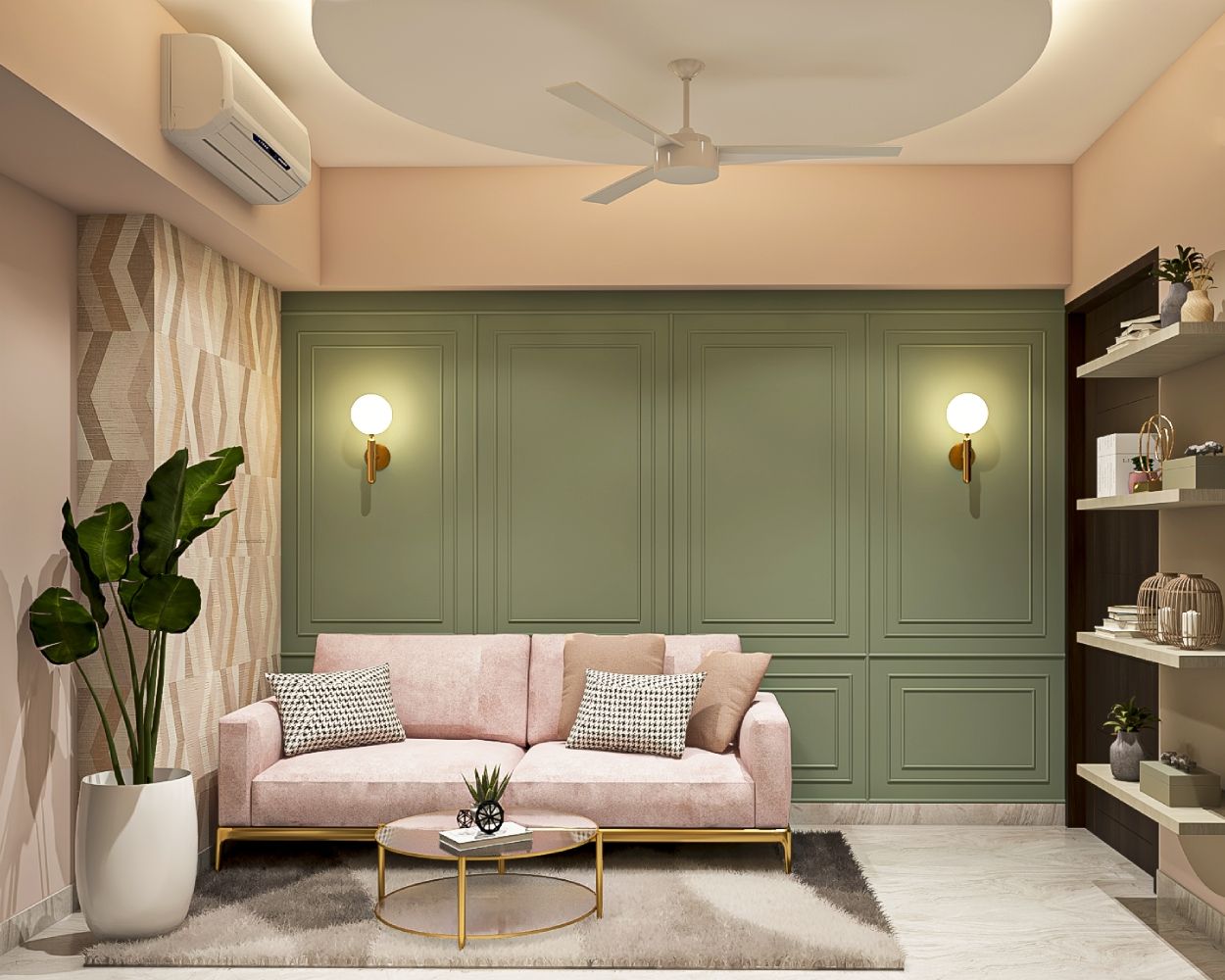 Tropical PVC False Ceiling Design With Circular Shape For Living Room