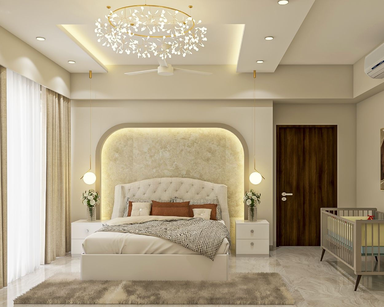 Art Deco U-Shaped Peripheral Bedroom Ceiling Design