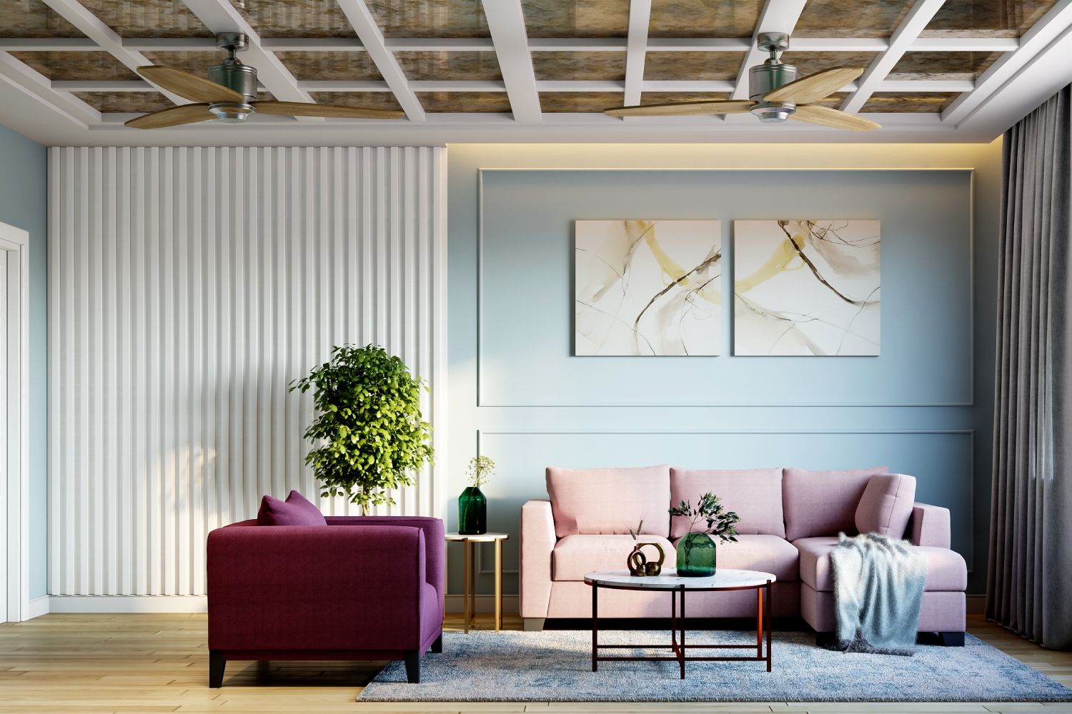 Modern Coffered Polycoat False Ceiling Design For Living Room