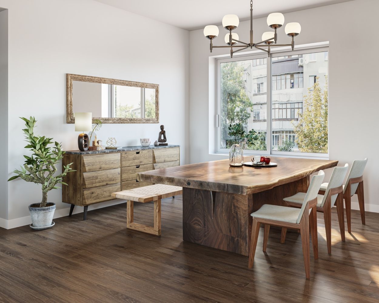 Rustic Wooden Dining Room Flooring Design